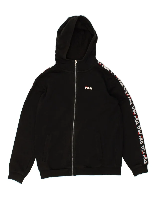 men's casual knit sweaters -FILA Girls Graphic Zip Hoodie Sweater 13-14 Years Black Cotton