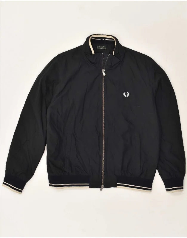 men's lightweight fashion jackets -FRED PERRY Boys Bomber Jacket 15-16 Years Navy Blue Nylon