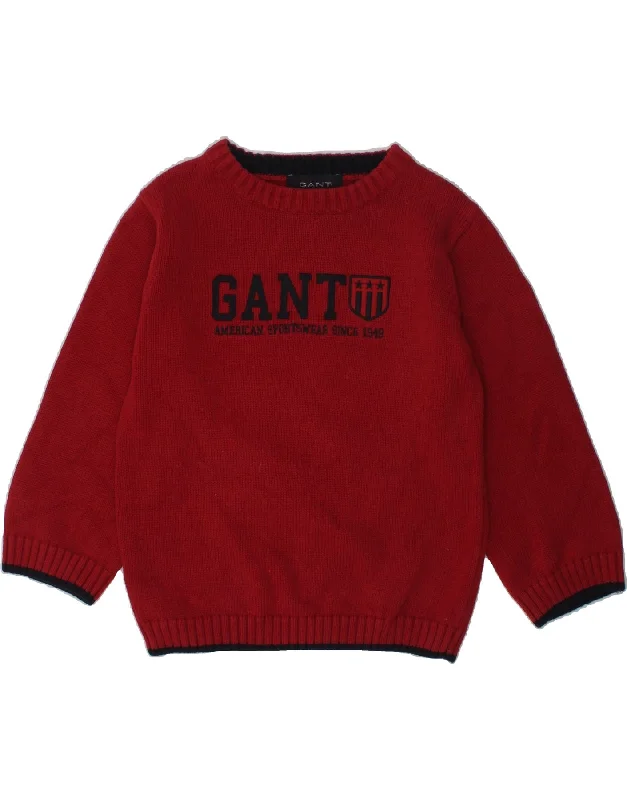 men's modern pullover sweaters -GANT Boys Graphic Boat Neck Jumper Sweater 2-3 Years Maroon Cotton