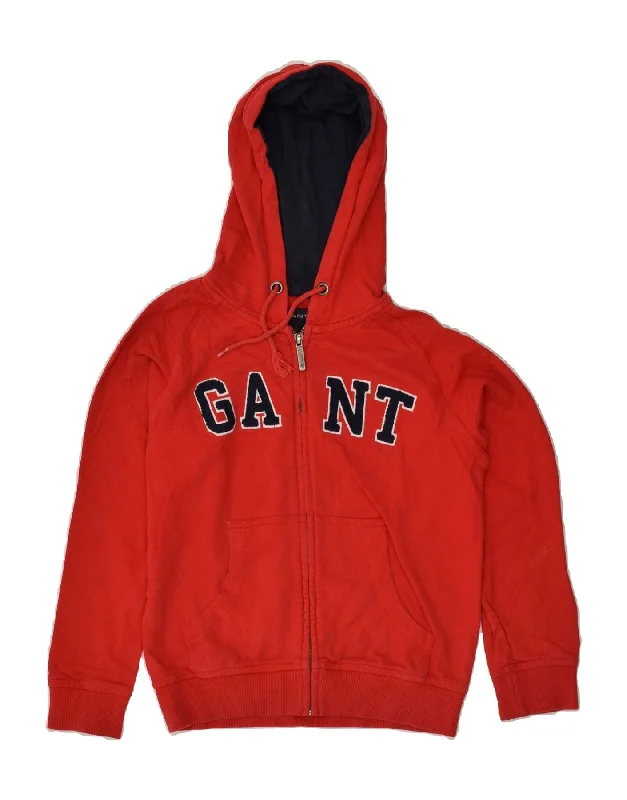 men's formal sweaters -GANT Boys Graphic Zip Hoodie Sweater 9-10 Years Large Red Cotton