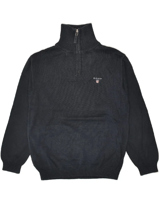 men's crewneck sweaters -GANT Boys Zip Neck Jumper Sweater 7-8 Years Medium  Navy Blue Cotton