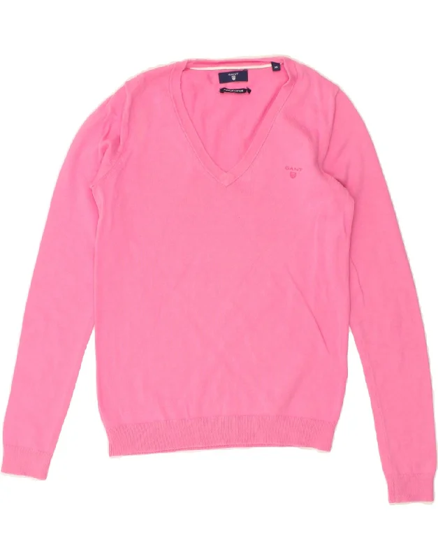 men's cardigan knitwear -GANT Girls V-Neck Jumper Sweater 6-7 Years XS  Pink Cotton