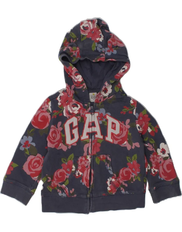 men's sweater for office -GAP Baby Girls Graphic Zip Hoodie Sweater 18-24 Months Navy Blue Floral