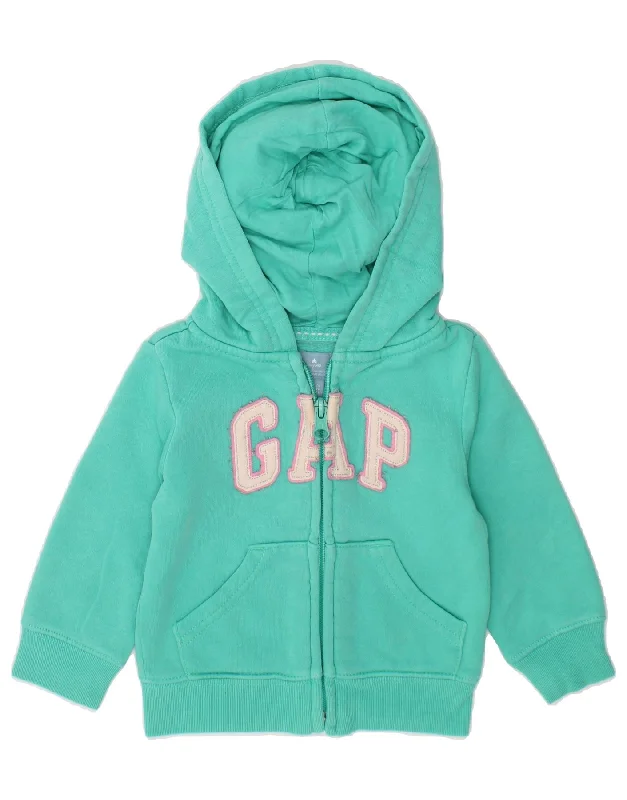 men's knitted sweaters -GAP Baby Girls Graphic Zip Hoodie Sweater 6-9 Months Turquoise Cotton