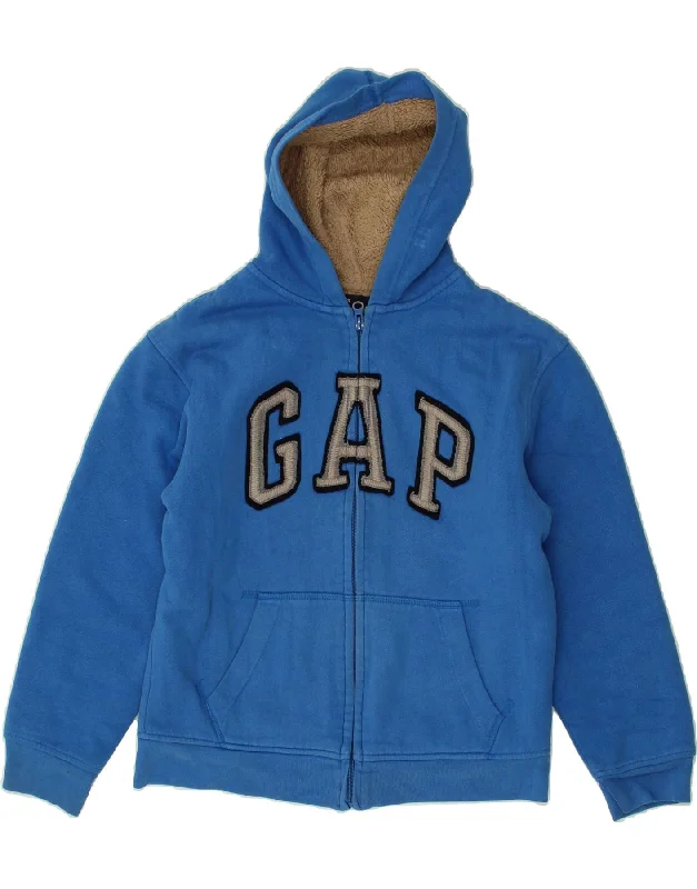 men's chunky knit sweaters -GAP Boys Graphic Zip Hoodie Sweater 10-11 Years Blue Cotton