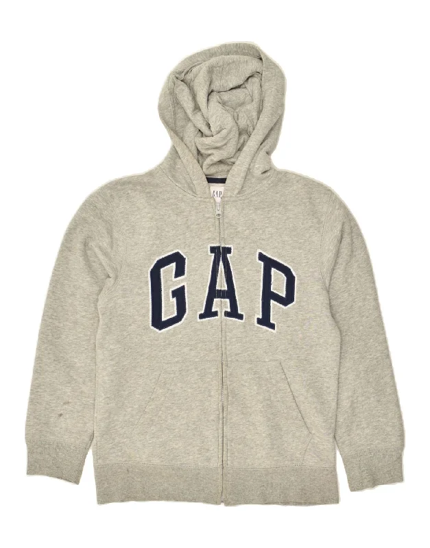 men's slim-fit sweaters -GAP Boys Graphic Zip Hoodie Sweater 11-12 Years XL Grey Flecked Cotton