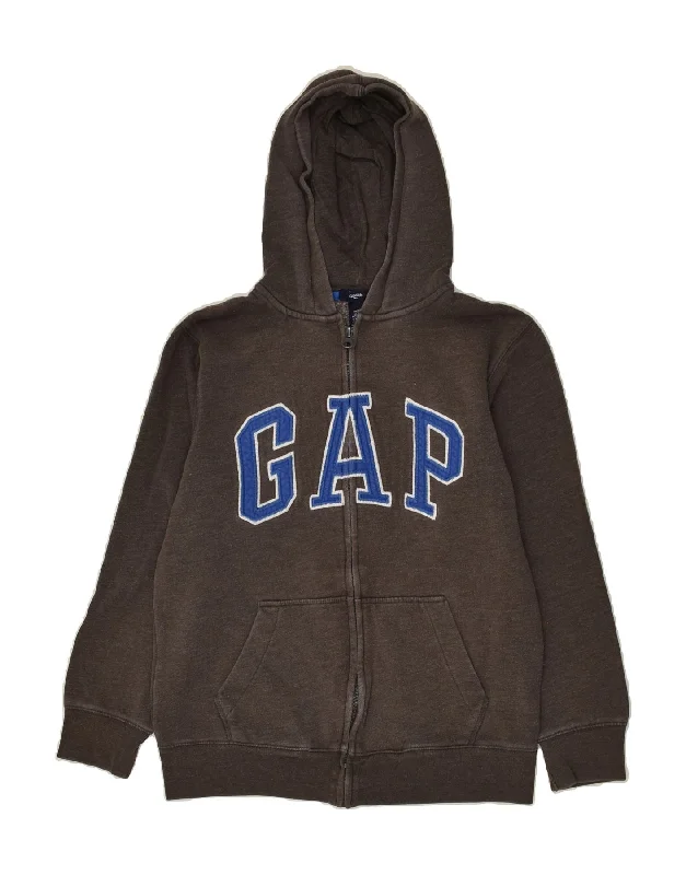 men's versatile sweaters -GAP Boys Graphic Zip Hoodie Sweater 12-13 Years Brown Cotton