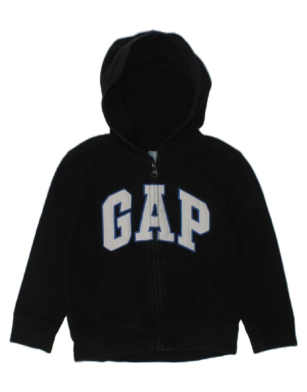 men's stylish turtleneck sweaters -GAP Boys Graphic Zip Hoodie Sweater 4-5 Years Black Cotton