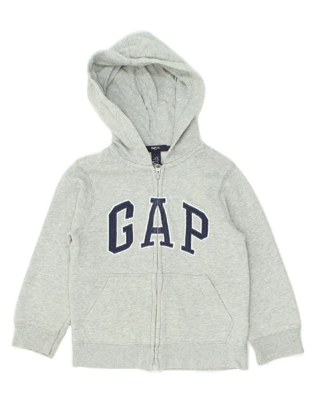 men's elegant wool sweaters -GAP Boys Graphic Zip Hoodie Sweater 4-5 Years XS Grey Cotton