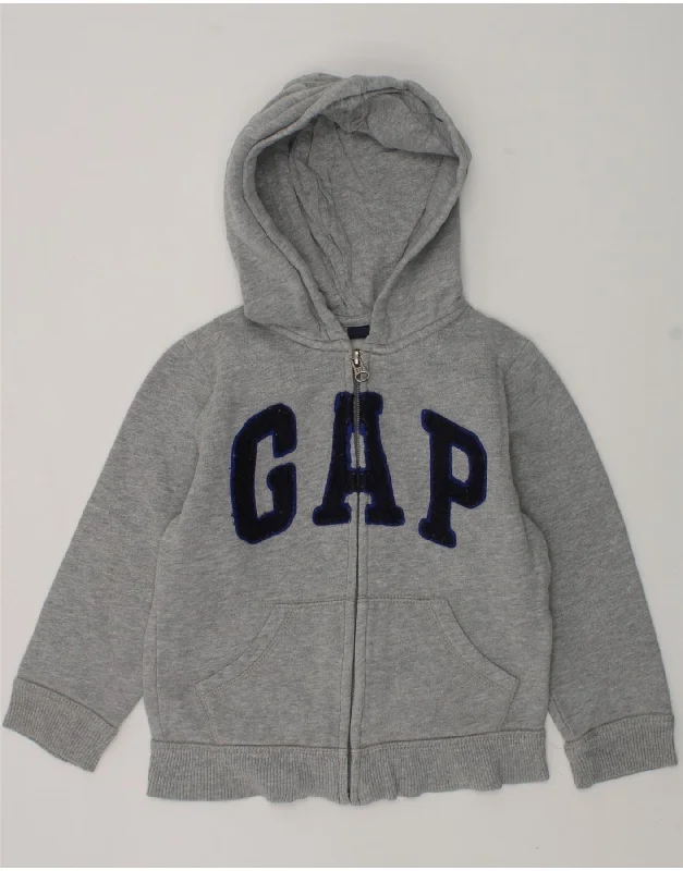 men's wool sweaters -GAP Boys Graphic Zip Hoodie Sweater 5-6 Years Grey Cotton