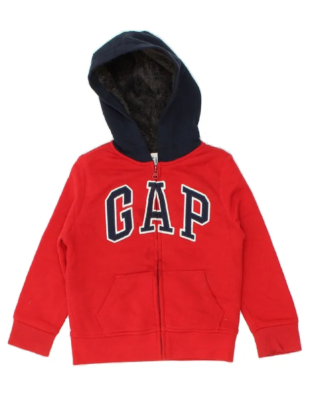 men's comfortable wool sweaters -GAP Boys Graphic Zip Hoodie Sweater 5-6 Years XS  Red Cotton