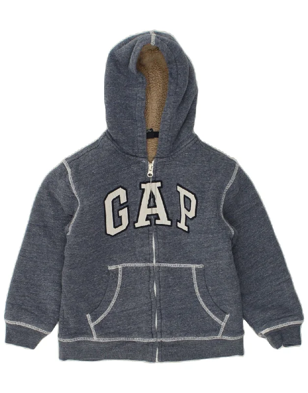 men's high-neck sweaters -GAP Boys Graphic Zip Hoodie Sweater 6-7 Years Blue Cotton