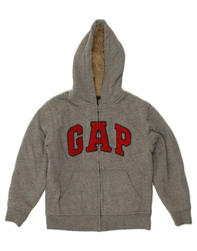 men's breathable wool sweaters -GAP Boys Graphic Zip Hoodie Sweater 6-7 Years Grey Cotton