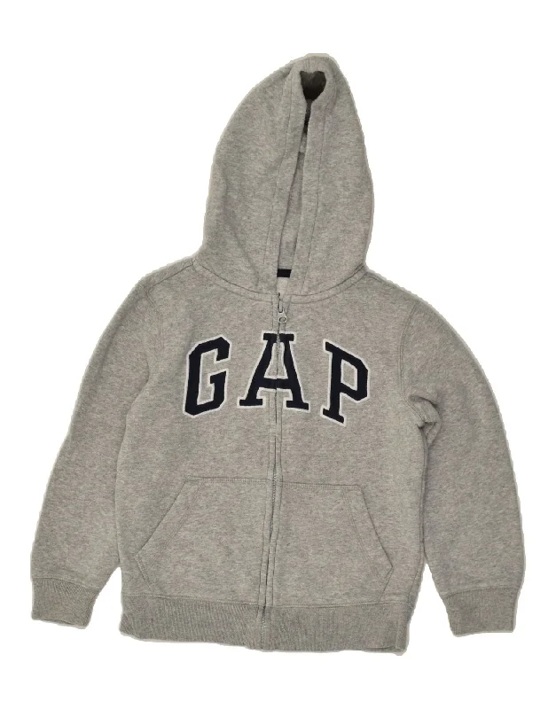 men's wool-blend sweaters -GAP Boys Graphic Zip Hoodie Sweater 6-7 Years Small Grey Cotton