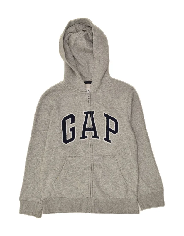 men's everyday sweaters -GAP Boys Graphic Zip Hoodie Sweater 7-8 Years Medium Grey Cotton