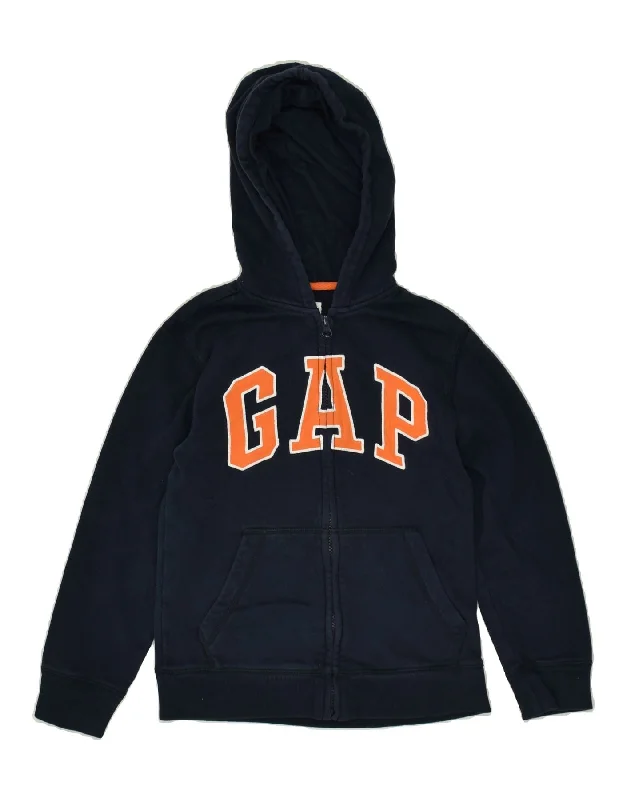 men's short-sleeve sweaters -GAP Boys Graphic Zip Hoodie Sweater 7-8 Years Medium  Navy Blue Cotton