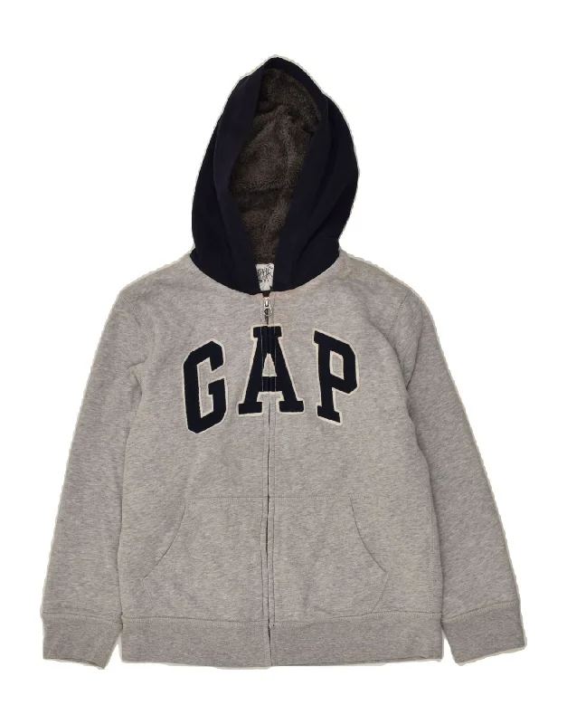 men's outdoor sweaters -GAP Boys Graphic Zip Hoodie Sweater 9-10 Years Grey Cotton