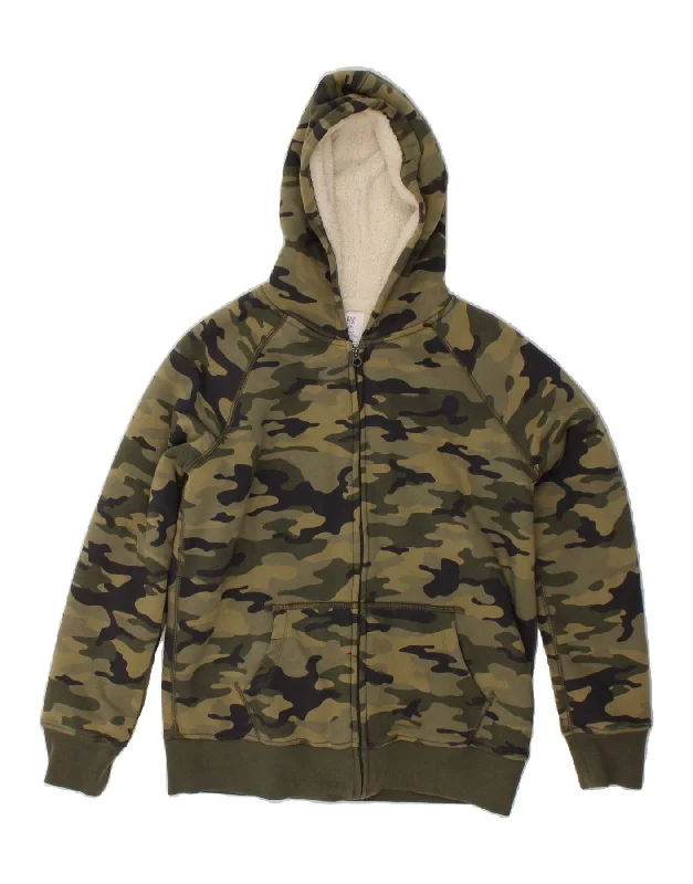 men's formal sweaters -GAP Boys Zip Hoodie Sweater 13-14 Years 2XL Khaki Camouflage Cotton