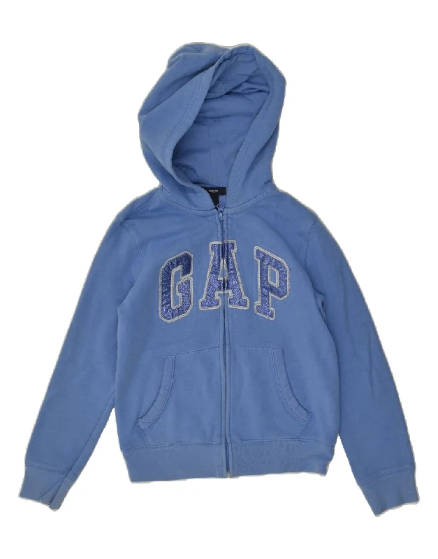 men's pullover sweaters -GAP Girls Graphic Zip Hoodie Sweater 10-11 Years Blue Cotton