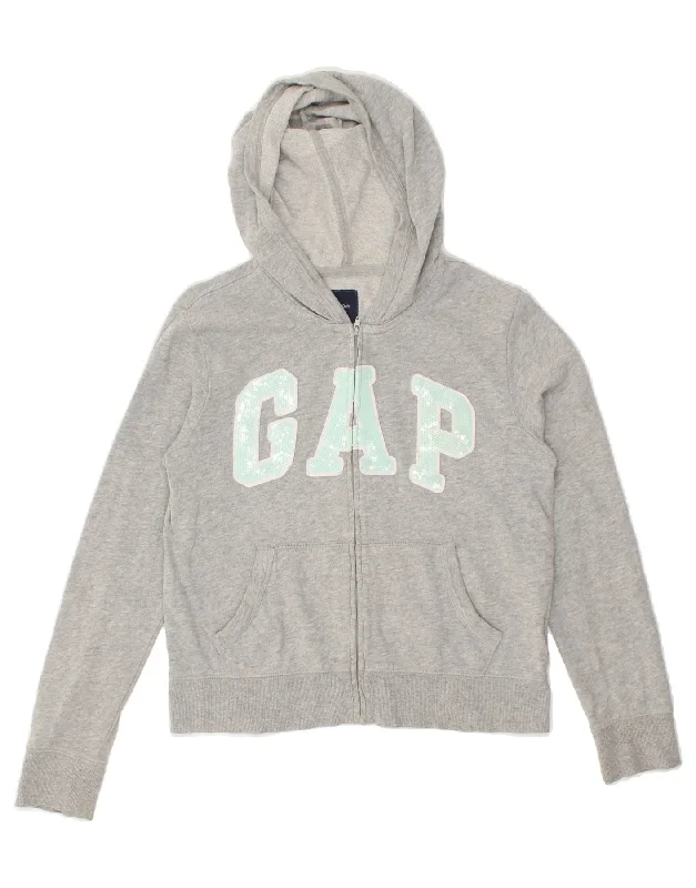 men's breathable cotton sweaters -GAP Girls Graphic Zip Hoodie Sweater 14-15 Years 2XL  Grey Cotton