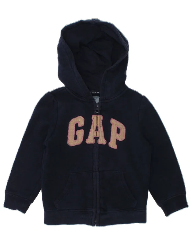 men's knitted winter sweaters -GAP Girls Graphic Zip Hoodie Sweater 2-3 Years Navy Blue Cotton