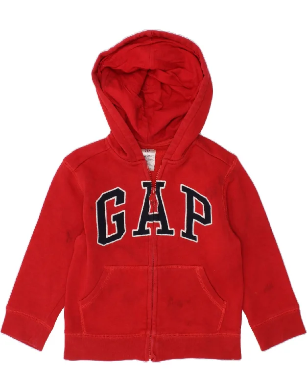 men's zip-up sweaters -GAP Girls Graphic Zip Hoodie Sweater 3-4 Years Red Cotton