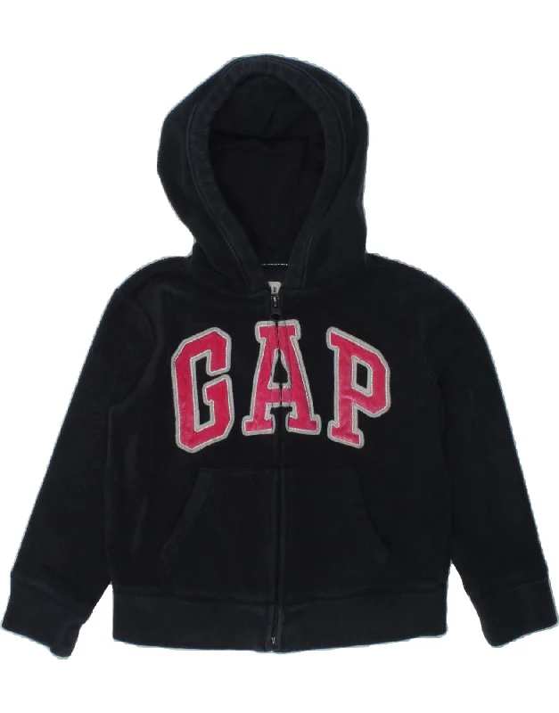 men's performance sweaters -GAP Girls Graphic Zip Hoodie Sweater 4-5 Years XS  Navy Blue Polyester