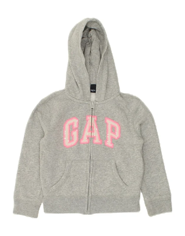 men's casual pullover sweaters -GAP Girls Graphic Zip Hoodie Sweater 6-7 Years Grey Cotton