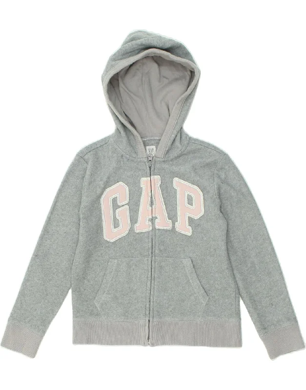 men's thick knit sweaters -GAP Girls Graphic Zip Hoodie Sweater 7-8 Years Medium  Grey Cotton