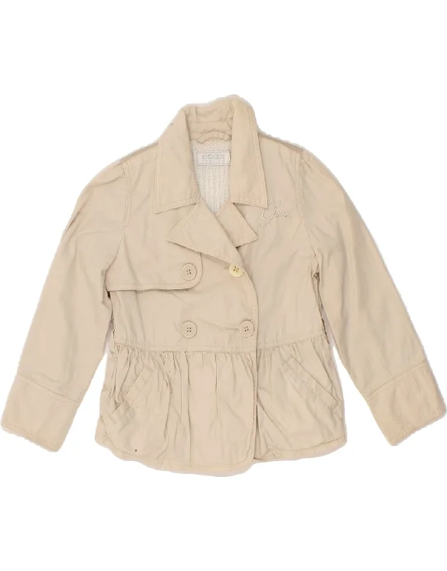 men's casual outerwear jackets -GEOX Girls Double Breasted Bomber Jacket 3-4 Years Beige Cotton