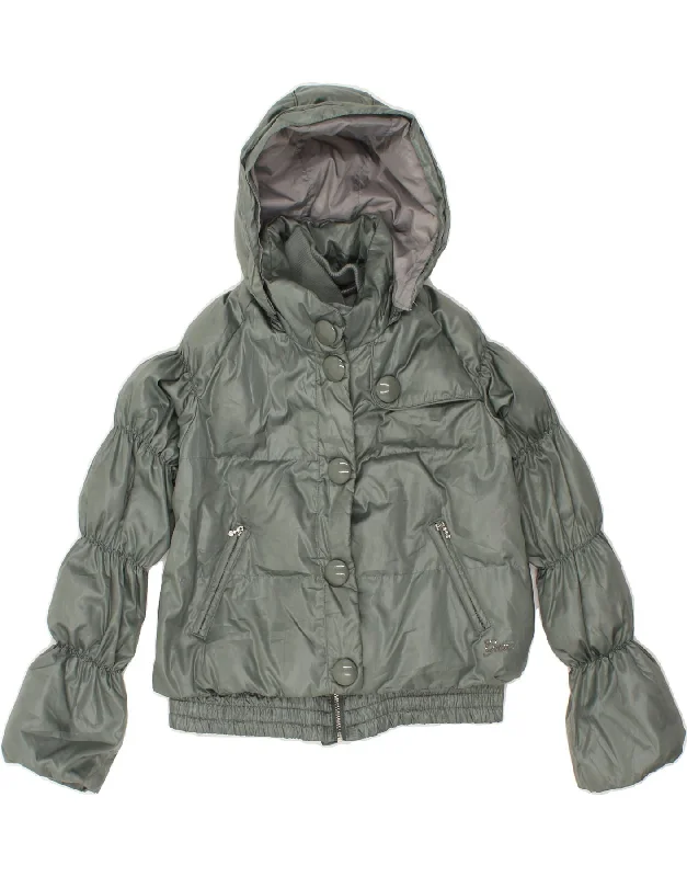 men's bomber jackets with patches -GEOX Girls Hooded Padded Jacket 11-12 Years Grey Polyester