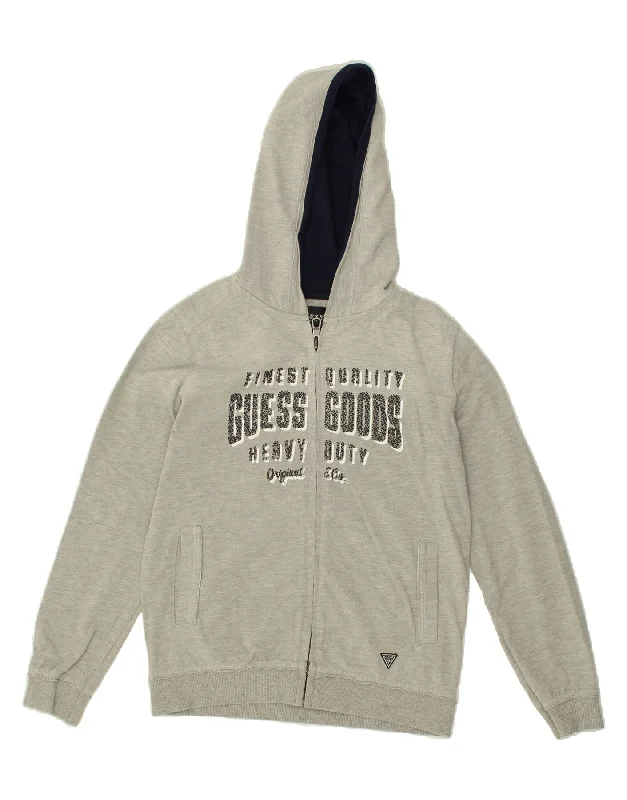 men's everyday sweaters -GUESS Boys Graphic Zip Hoodie Sweater 9-10 Years Grey Cotton