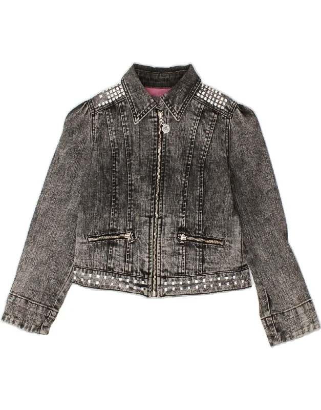 men's lightweight fashion jackets -GUESS Girls Crop Denim Jacket 4-5 Years Small Grey Cotton