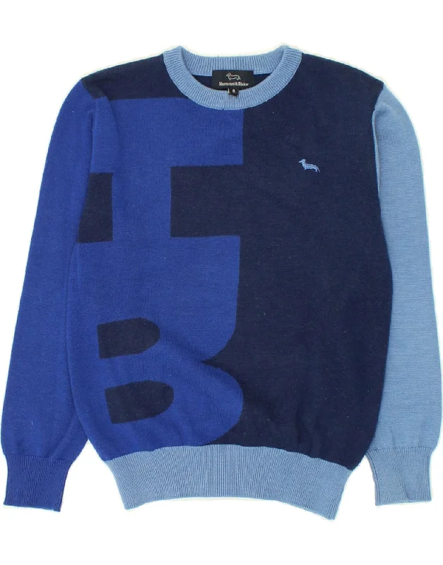 men's stylish knit pullovers -HARMONT & BLAINE Boys Graphic Crew Neck Jumper Sweater 7-8 Years Navy Blue