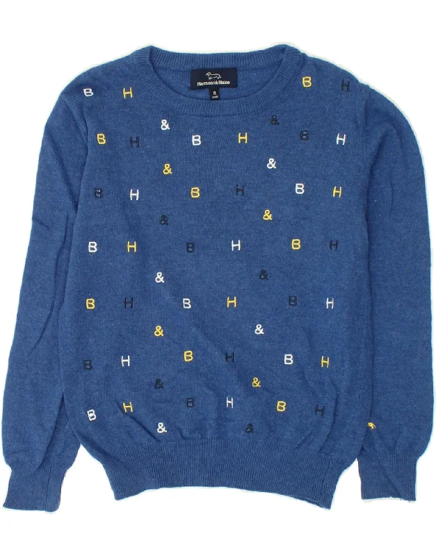 men's cozy knit sweaters -HARMONT & BLAINE Girls Graphic Crew Neck Jumper Sweater 7-8 Years Blue