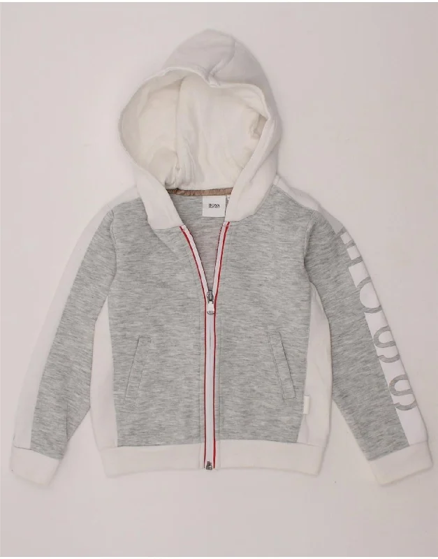 men's stylish cardigans -HUGO BOSS Boys Graphic Zip Hoodie Sweater 3-4 Years Grey Colourblock