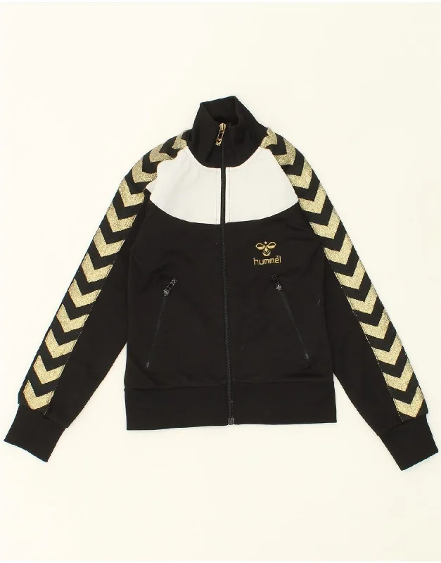 men's bomber jackets with patches -HUMMEL Boys Tracksuit Top Jacket 7-8 Years Black Colourblock Polyester