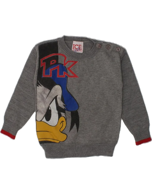 men's pullover sweaters -ICEBERG Baby Boys Donald Duck Crew Neck Jumper Sweater 18-24 Months Grey