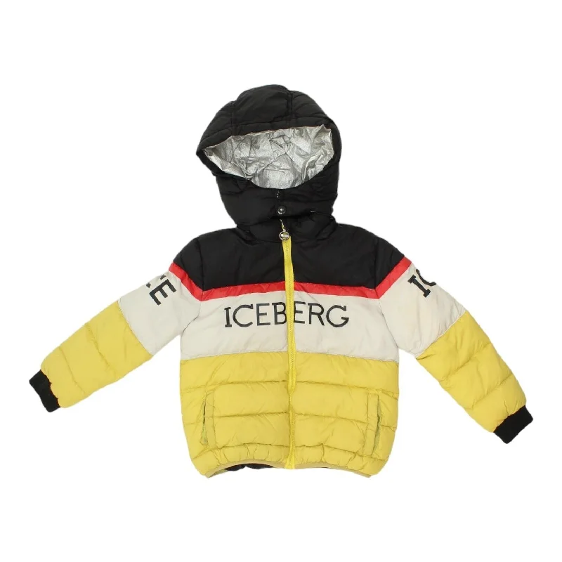 men's lightweight fashion jackets -Iceberg Boys Yellow White Black Puffer Jacket | Vintage High End Kids Designer