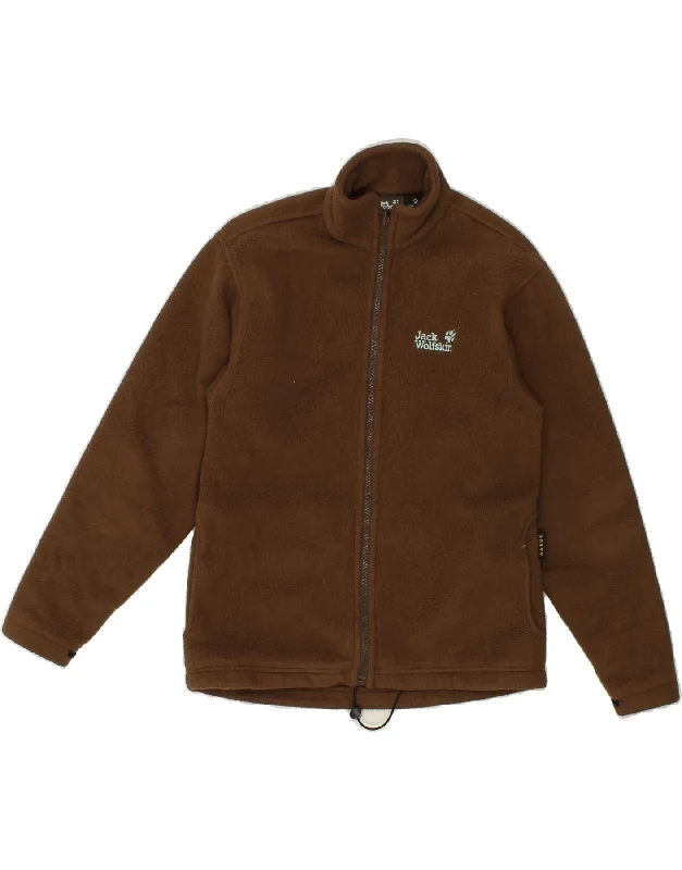 men's leather biker jackets -JACK WOLFSKIN Boys Fleece Jacket 12-13 Years Brown Polyester