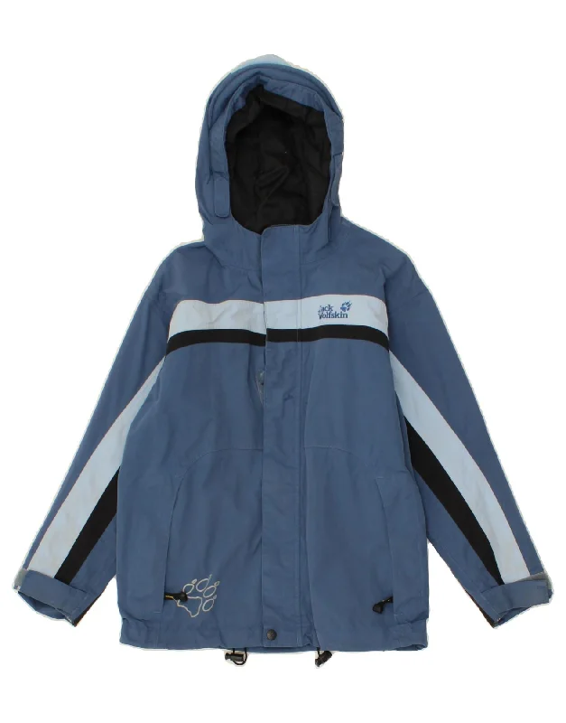 men's soft fleece jackets -JACK WOLFSKIN Boys Graphic Hooded Rain Jacket 9-10 Years Navy Blue