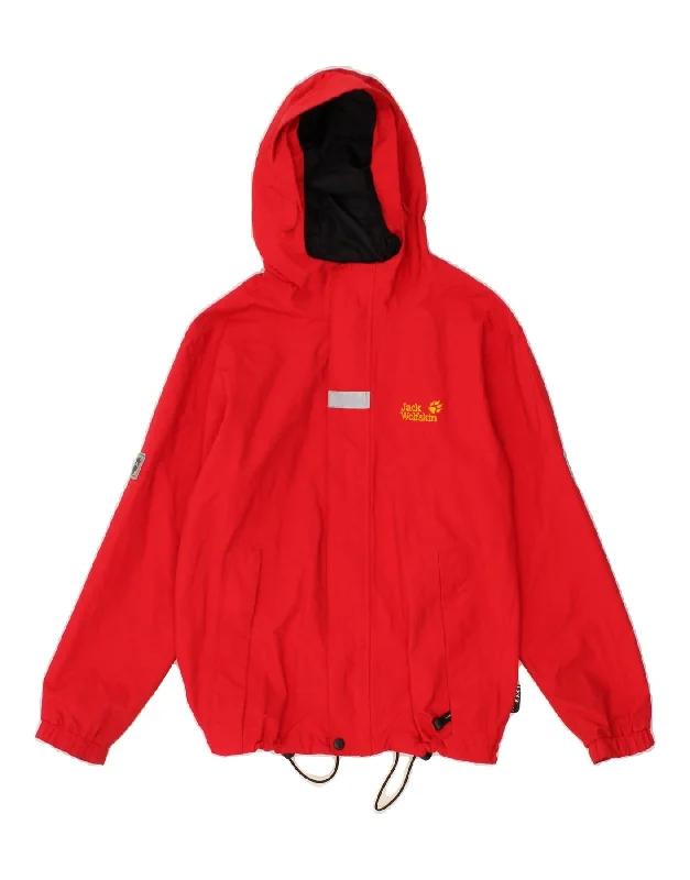 men's reversible jackets -JACK WOLFSKIN Boys Graphic Hooded Rain Jacket 9-10 Years Red Polyamide