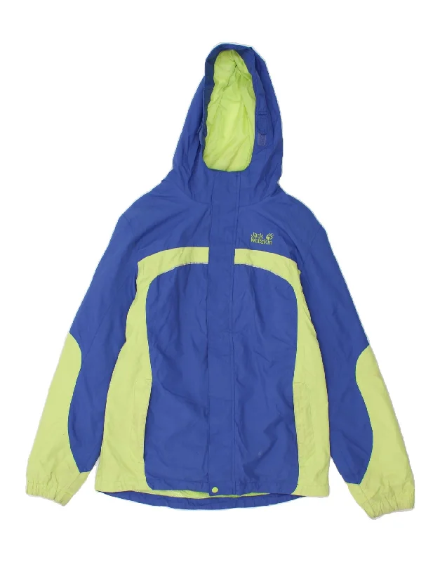 men's waterproof outdoor jackets -JACK WOLFSKIN Boys Graphic Hooded Windbreaker Jacket 13-14 Years Blue