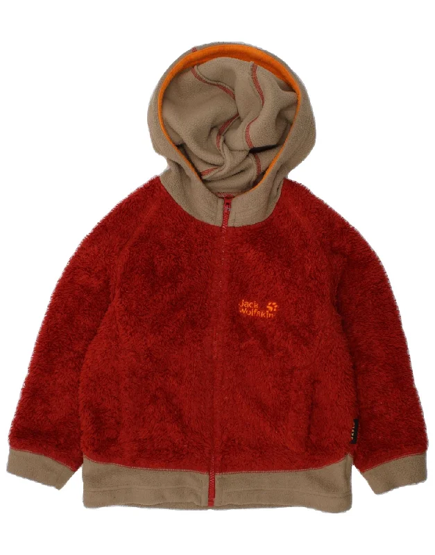 men's waterproof winter jackets -JACK WOLFSKIN Boys Hooded Fleece Jacket 6-7 Years Brown Colourblock