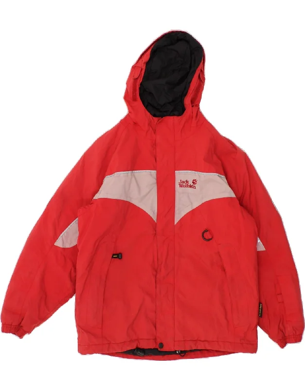 men's high-quality jackets -JACK WOLFSKIN Boys Hooded Windbreaker Jacket 10-11 Years Red Colourblock