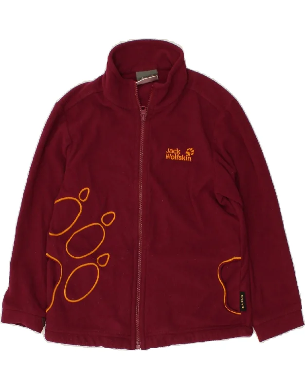 men's modern jacket styles -JACK WOLFSKIN Girls Graphic Fleece Jacket 7-8 Years Maroon Polyester