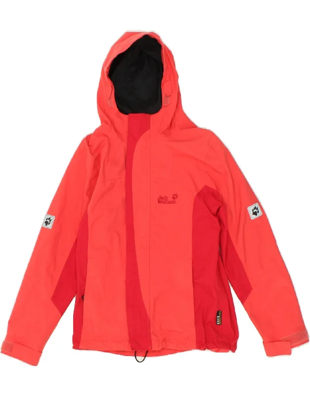 men's sporty zip-up jackets -JACK WOLFSKIN Girls Graphic Hooded Rain Jacket 9-10 Years Red Nylon