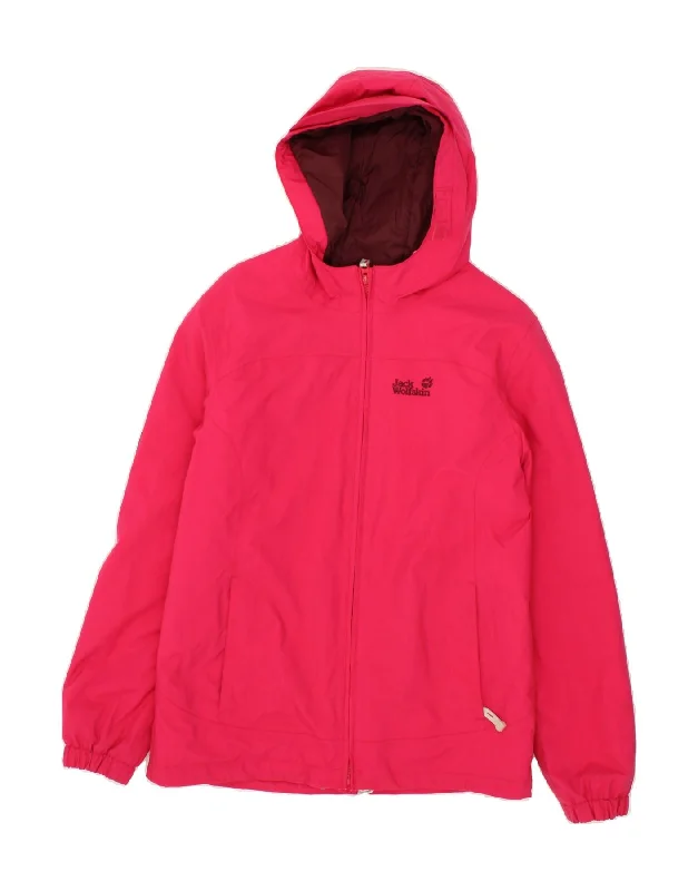 men's quilted jackets -JACK WOLFSKIN Girls Hooded Rain Jacket 15-16 Years Pink Polyamide