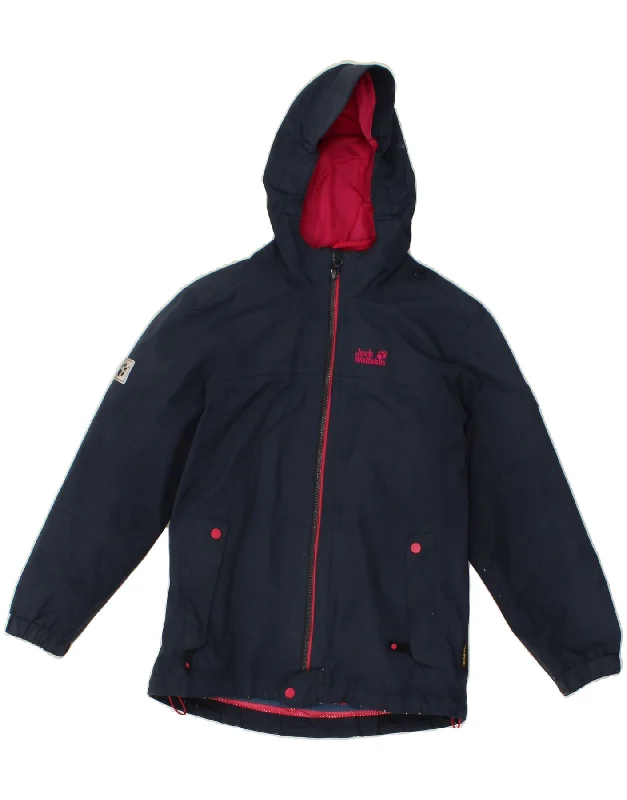 men's durable winter jackets -JACK WOLFSKIN Girls Hooded Windbreaker Jacket 9-10 Years Navy Blue