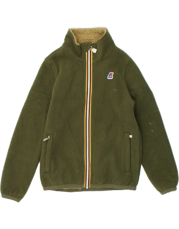 men's rugged jackets -K-WAY Boys Fleece Jacket 7-8 Years Green Polyester